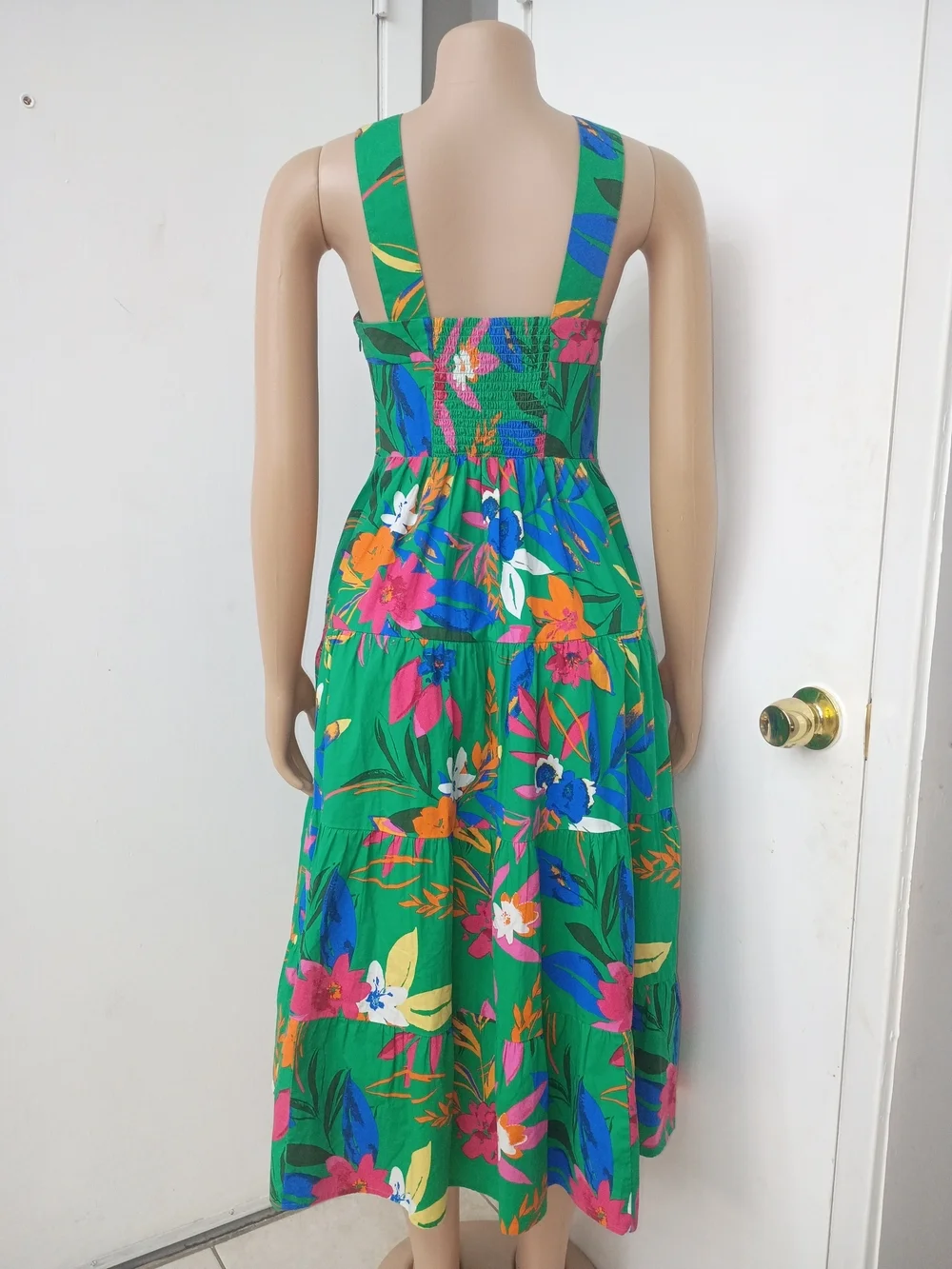 J. Crew Green Floral Halter Midi Dress with Pink, Blue & Orange Accents